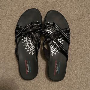 Relaxed fit embellished black strappy sandals